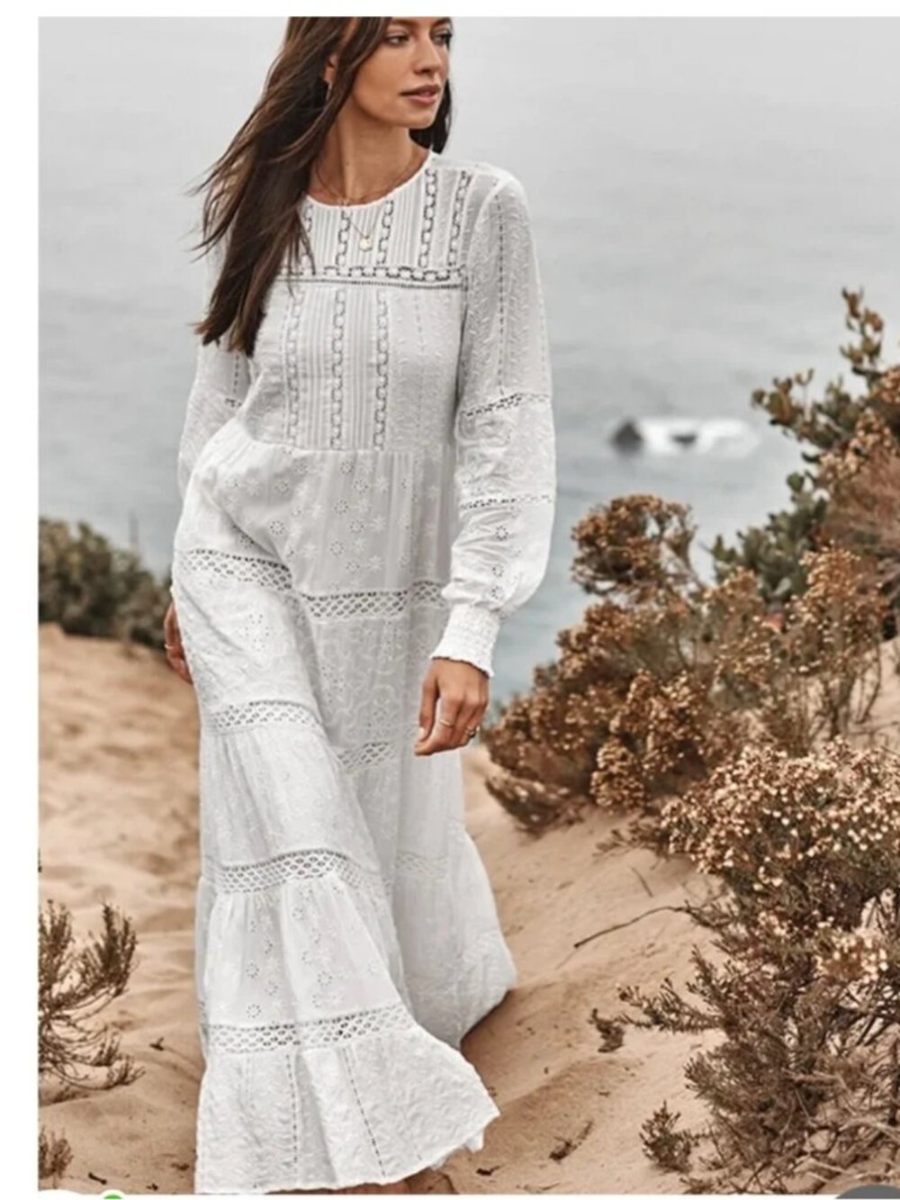 Johnny Was Ellen Tiered Maxi Dress: White eyelet Size M Cottagecore